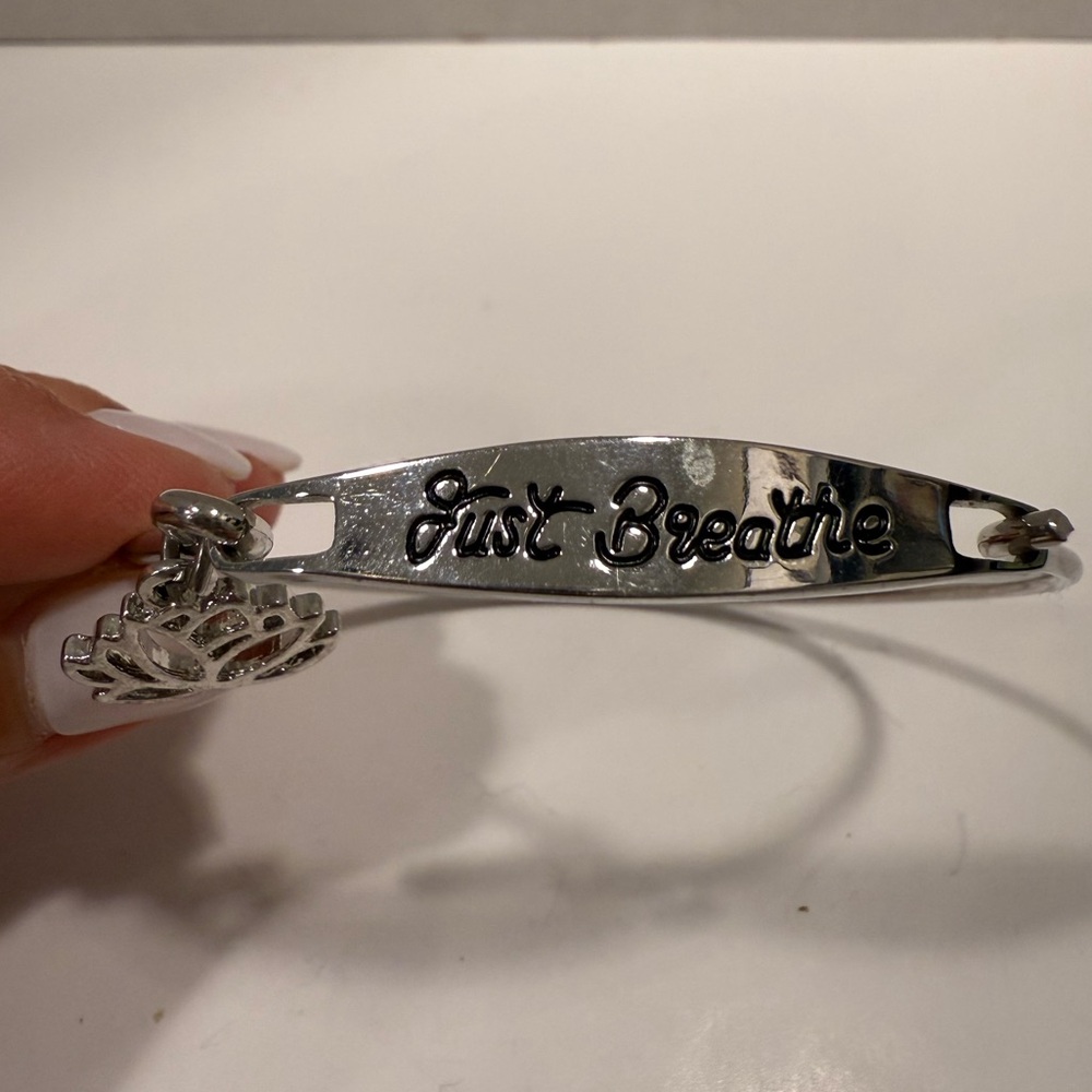 Just Breathe Silver Inspirational Bracelet